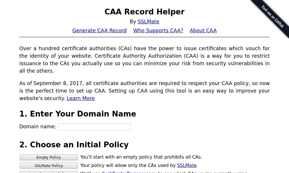 Screenshot of CAA Record Helper