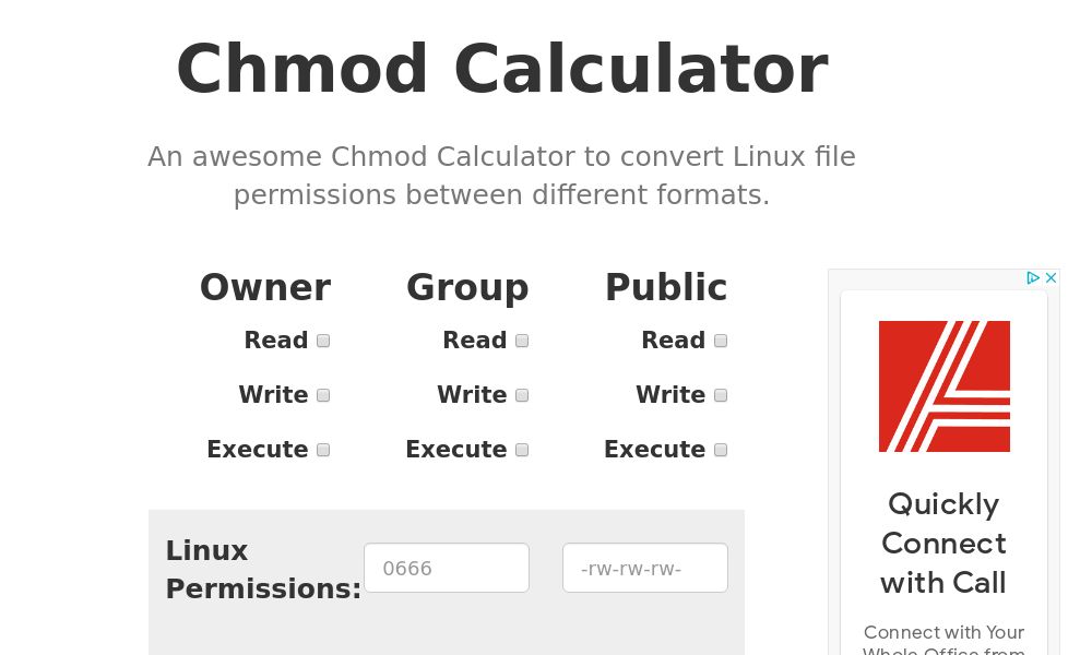 Screenshot of Chmod Calculator