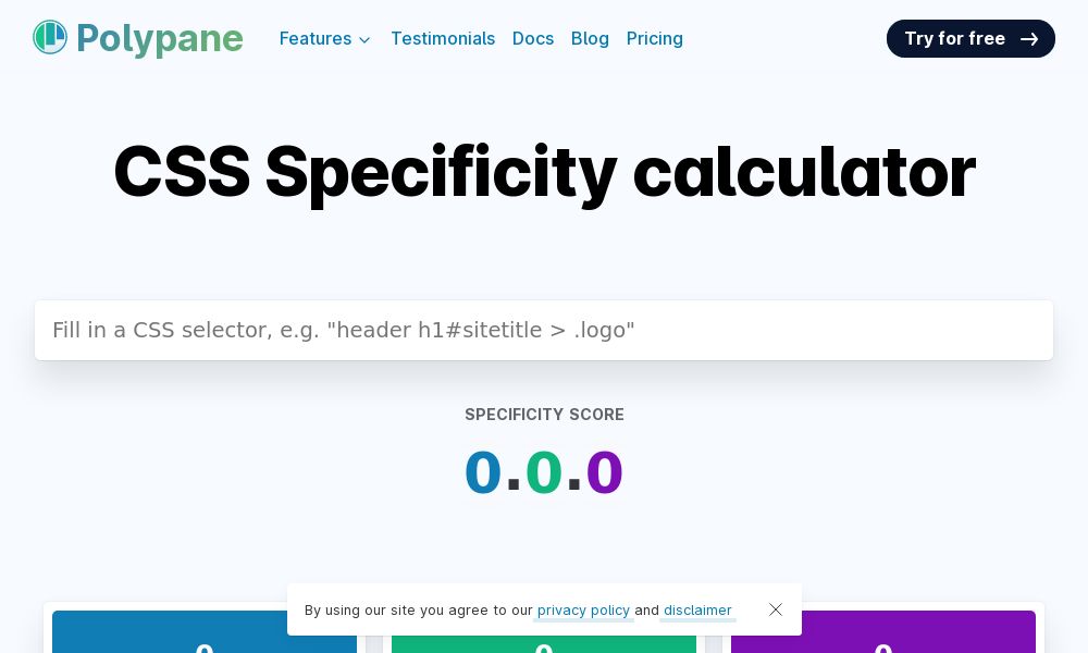 Screenshot of CSS specificity calculator