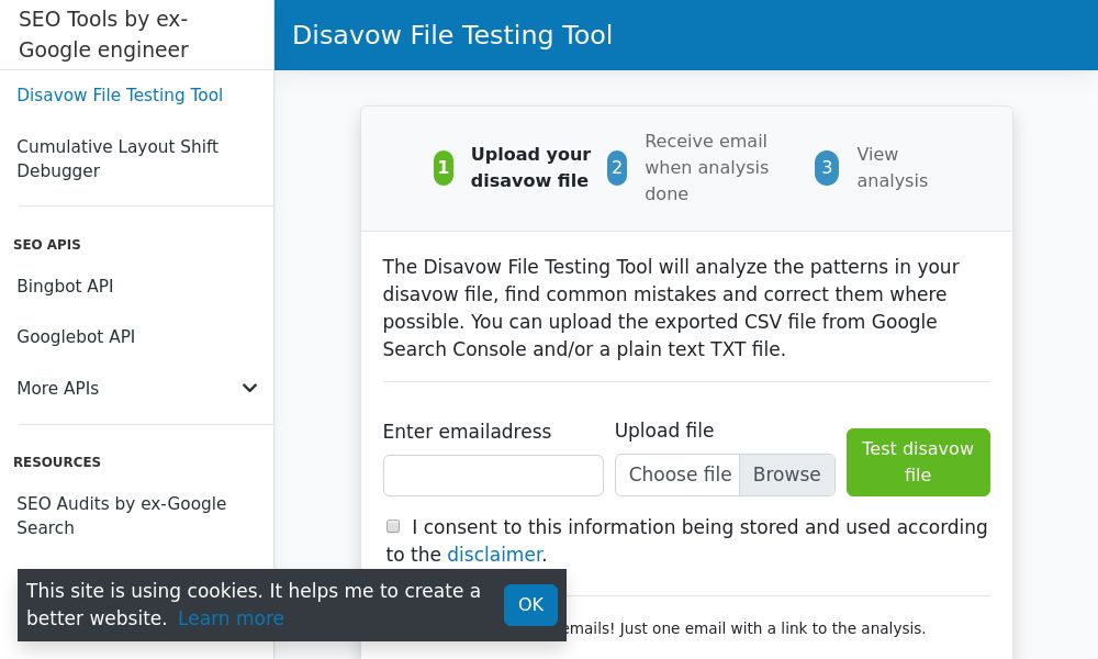 Screenshot of Disavow File Testing Tool