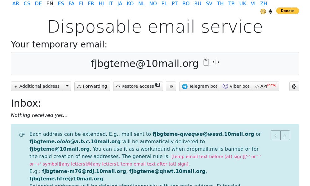 Screenshot of Dropmail