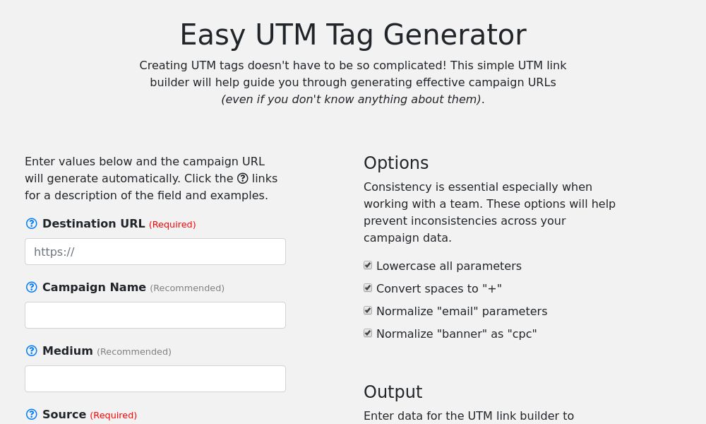 Screenshot of Easy UTM Tag Generator