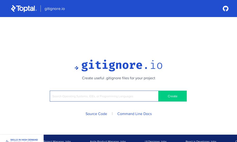 Screenshot of gitignore.io