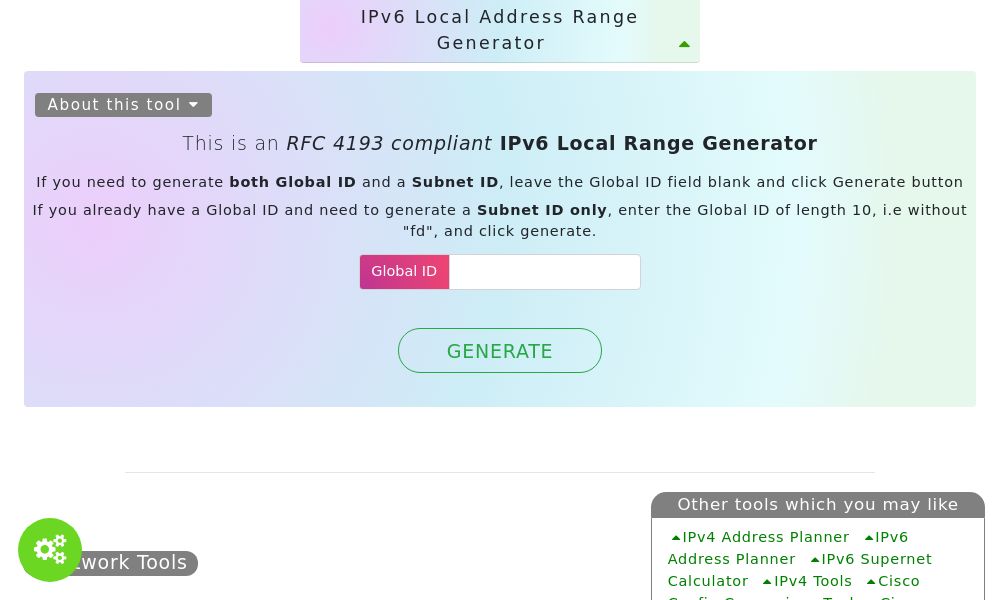 Screenshot of IPv6 Local Address Range Generator