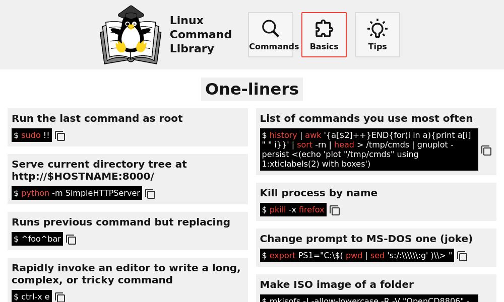 Screenshot of Linux Command Library - One-liners