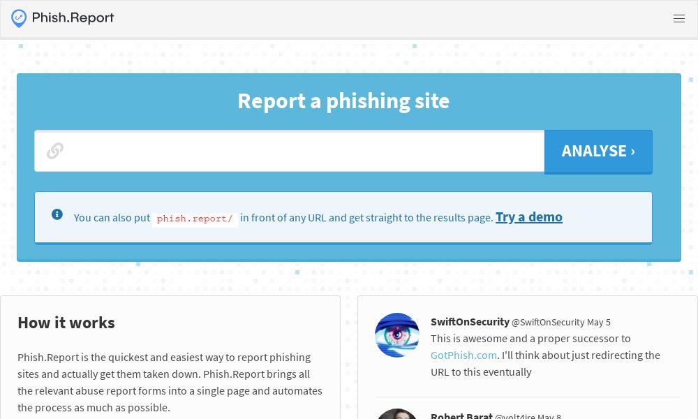 Screenshot of Phish.Report