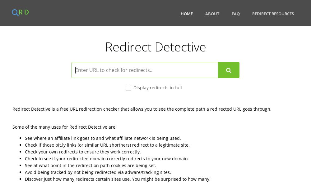Screenshot of Redirect Detective