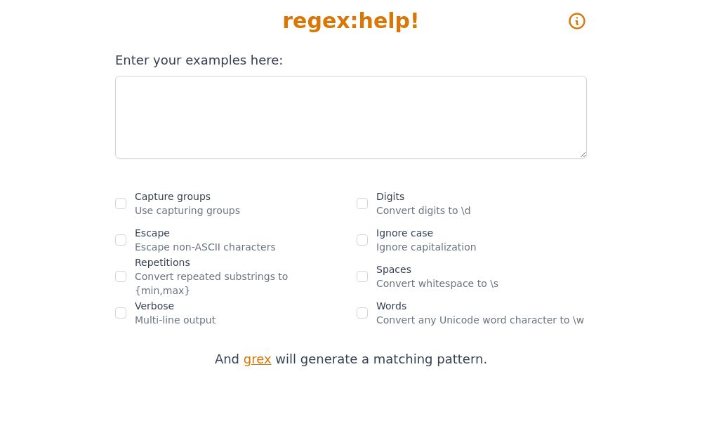 Screenshot of regex:help!