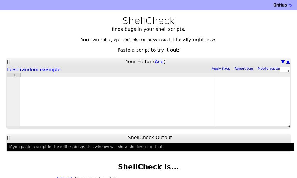 Screenshot of ShellCheck
