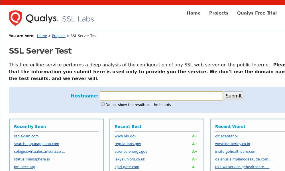 Screenshot of SSL Server Test