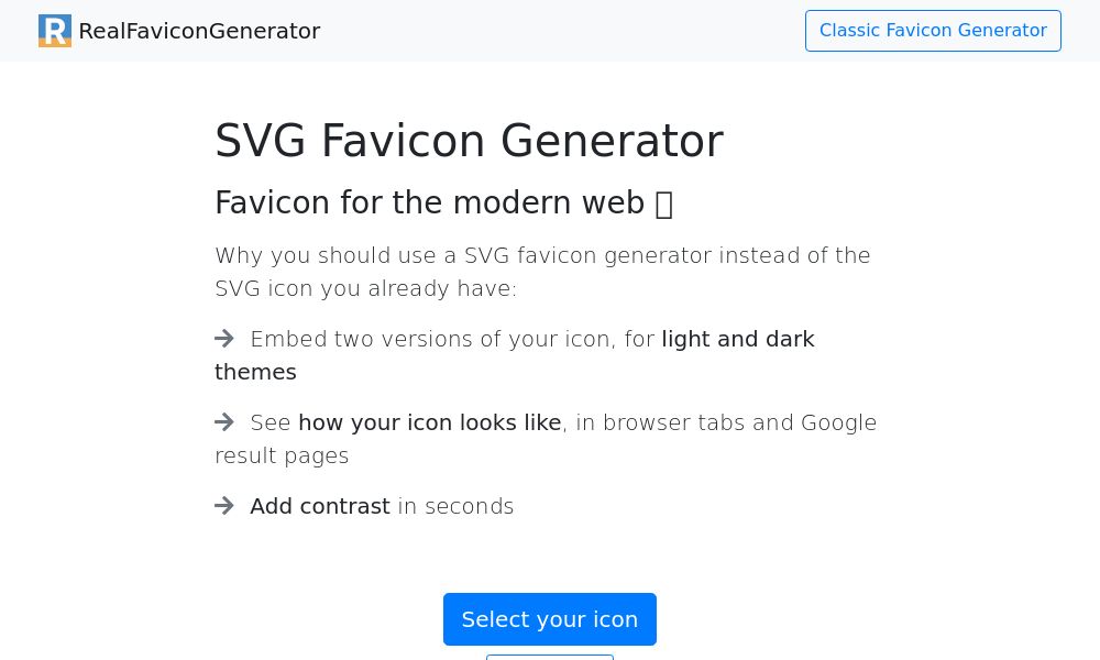 Screenshot of SVG Favicon Generator