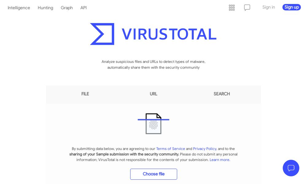 Screenshot of VirusTotal