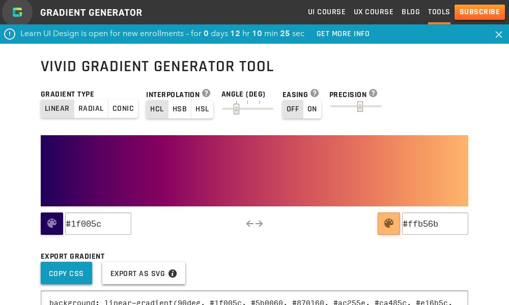 Screenshot of Vivid gradient generator
